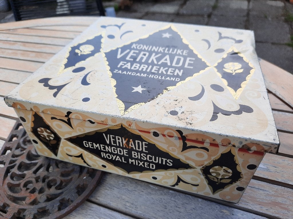 Verkade koekblik, oud Vintage, winkelblik, Verzamelen, Blikken, Ophalen of Verzenden, Gebruikt, Koek(jes), Verkade