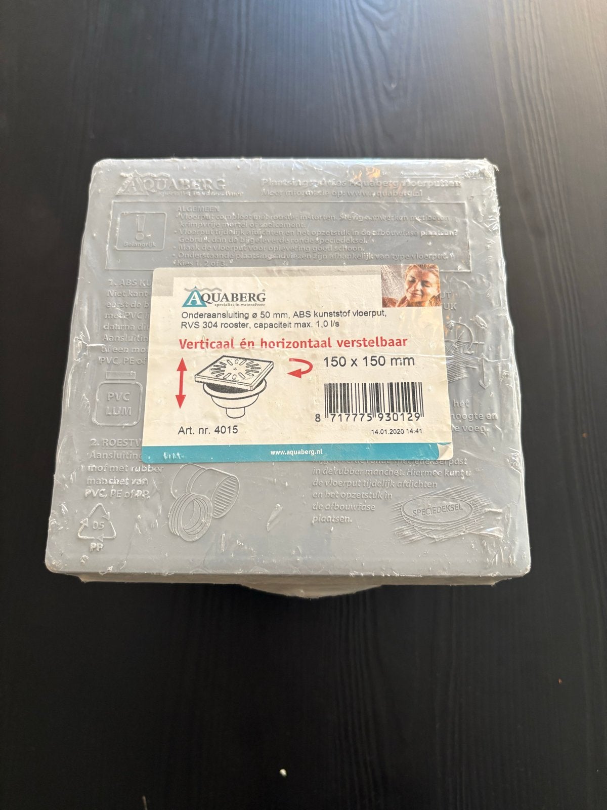 Aquaberg rvs afvoerput 150x150mm - hoogte verstelbaar, Nieuw, Ophalen of Verzenden, Minder dan 2 meter, 40 tot 60 mm