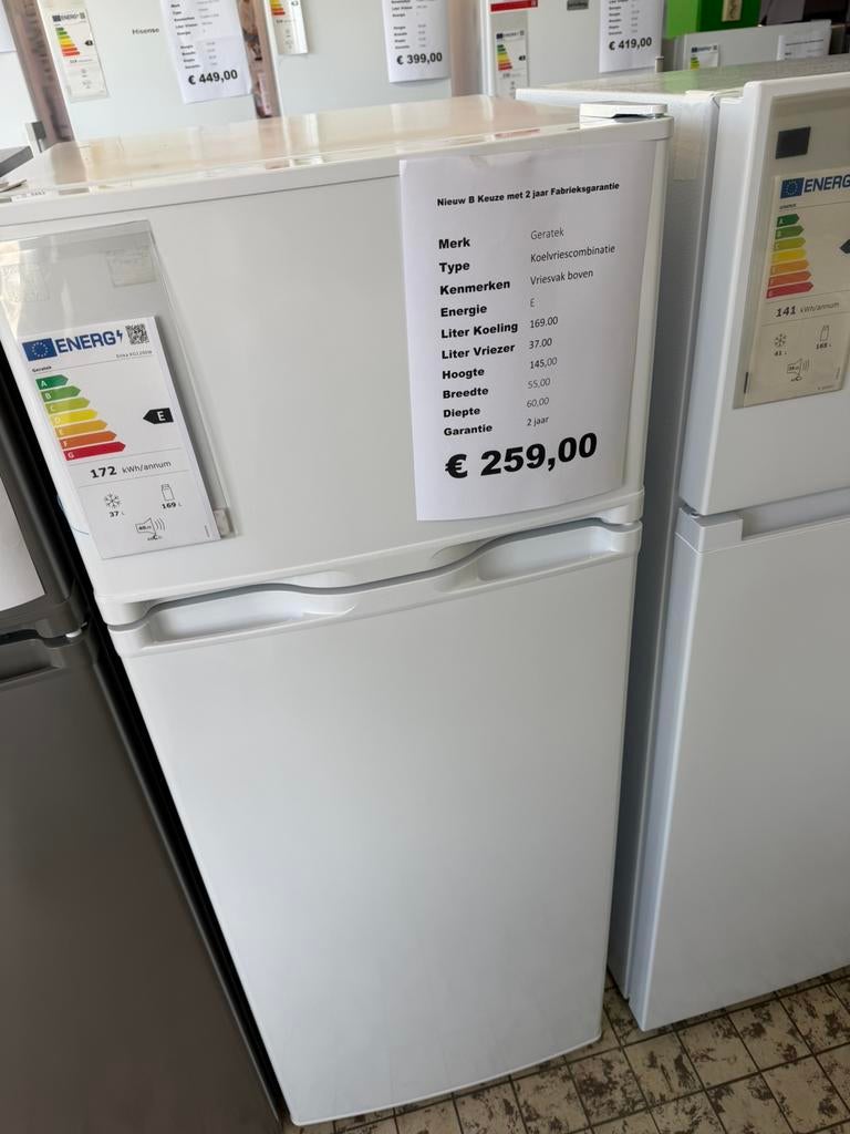 Geratek koelvriescombinatie nieuw wit 145 h vriesvak boven