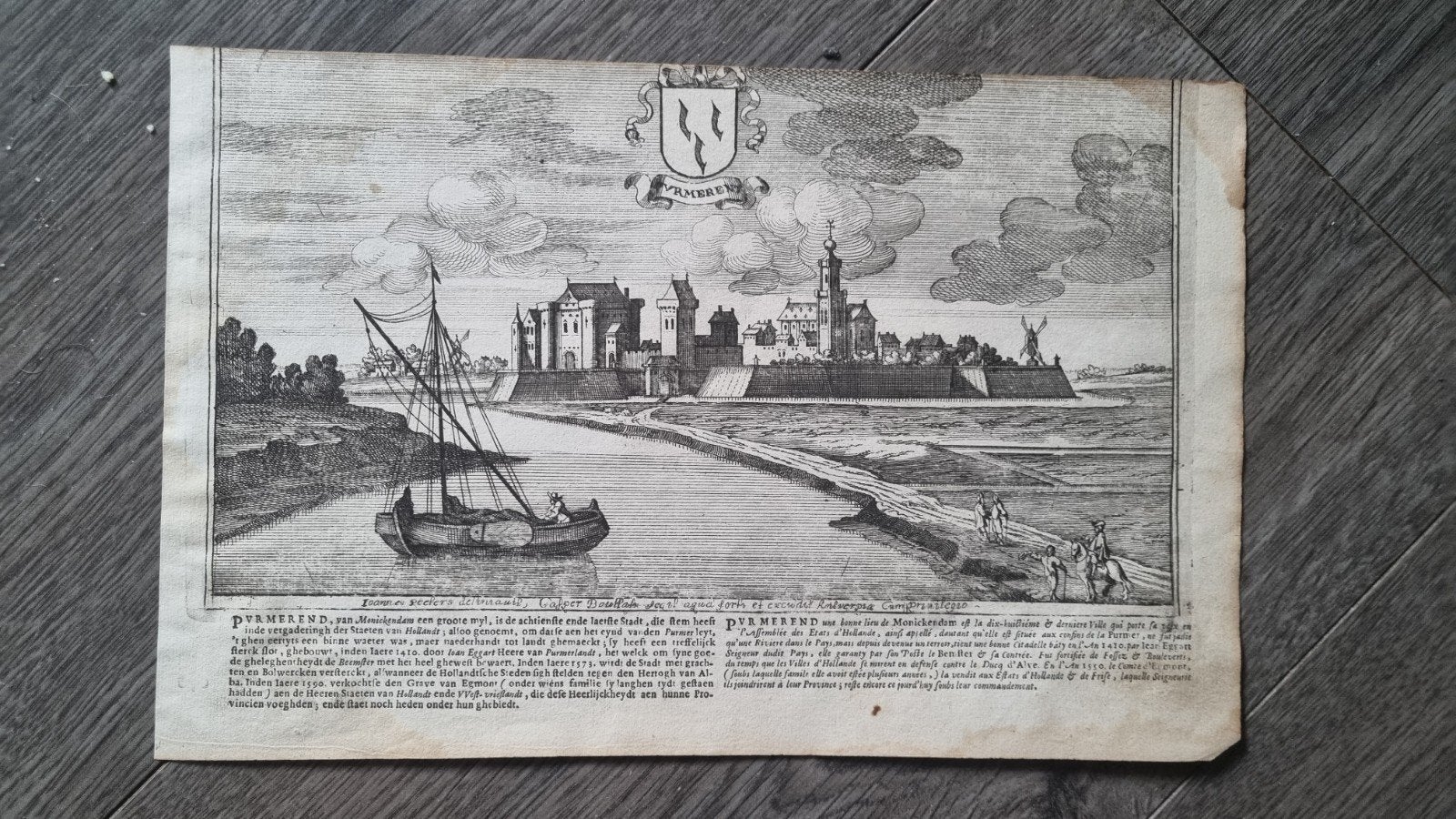 Antieke Gravure Purmerend - 17e Eeuw Stadsgezicht, Antiek en Kunst, Kunst | Etsen en Gravures, Ophalen of Verzenden