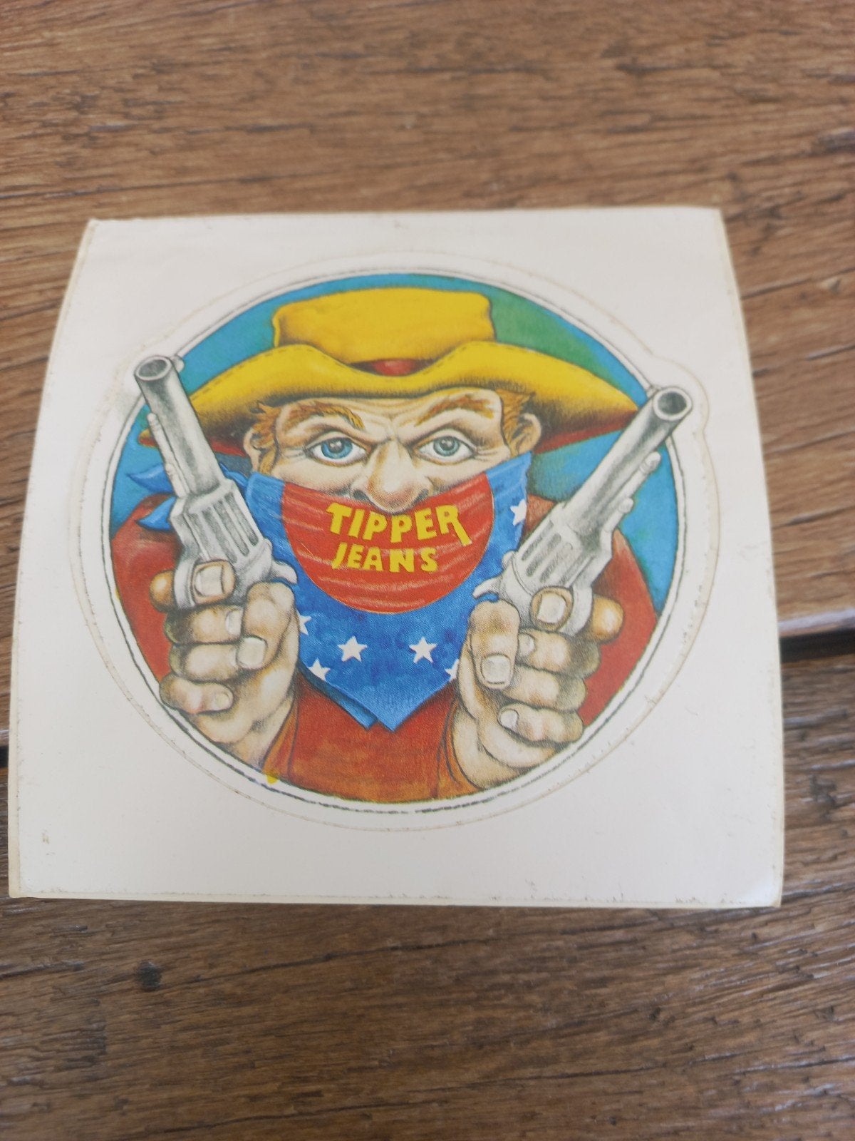 Vintage Tipper Jeans Sticker - Cowboy met Revolvers, Ophalen of Verzenden