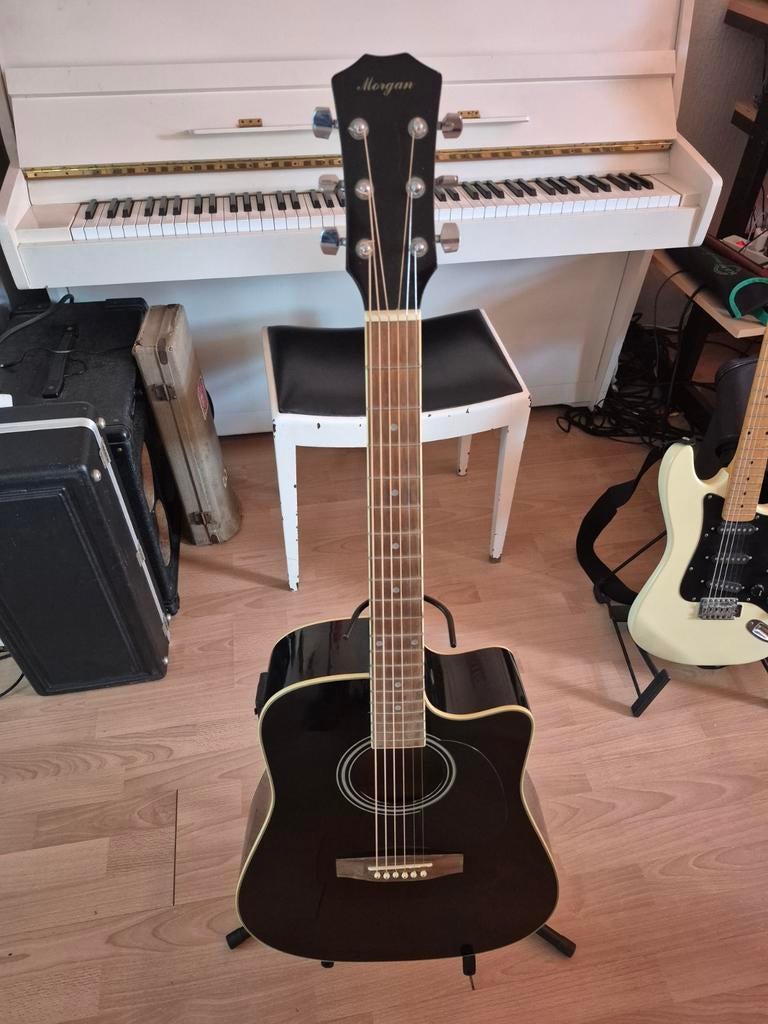Morgan Western Gitaar Zwart met element, Muziek en Instrumenten, Snaarinstrumenten | Gitaren | Akoestisch, Ophalen of Verzenden