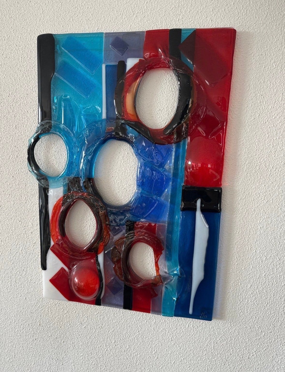 Uniek glazen wandobject - Rood, Blauw, Wit, Ophalen, Wanddecoratie, Rood, Glas