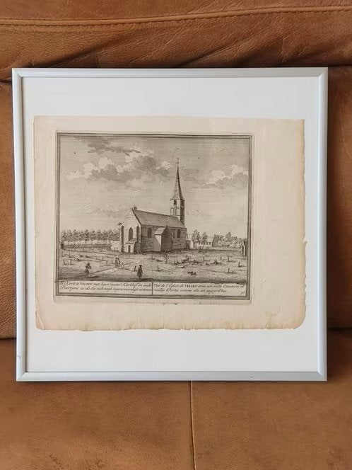 kerk te Velzen Velsen 1729 Kennemerlant H. de Leth, Antiek en Kunst, Kunst | Etsen en Gravures, Ophalen
