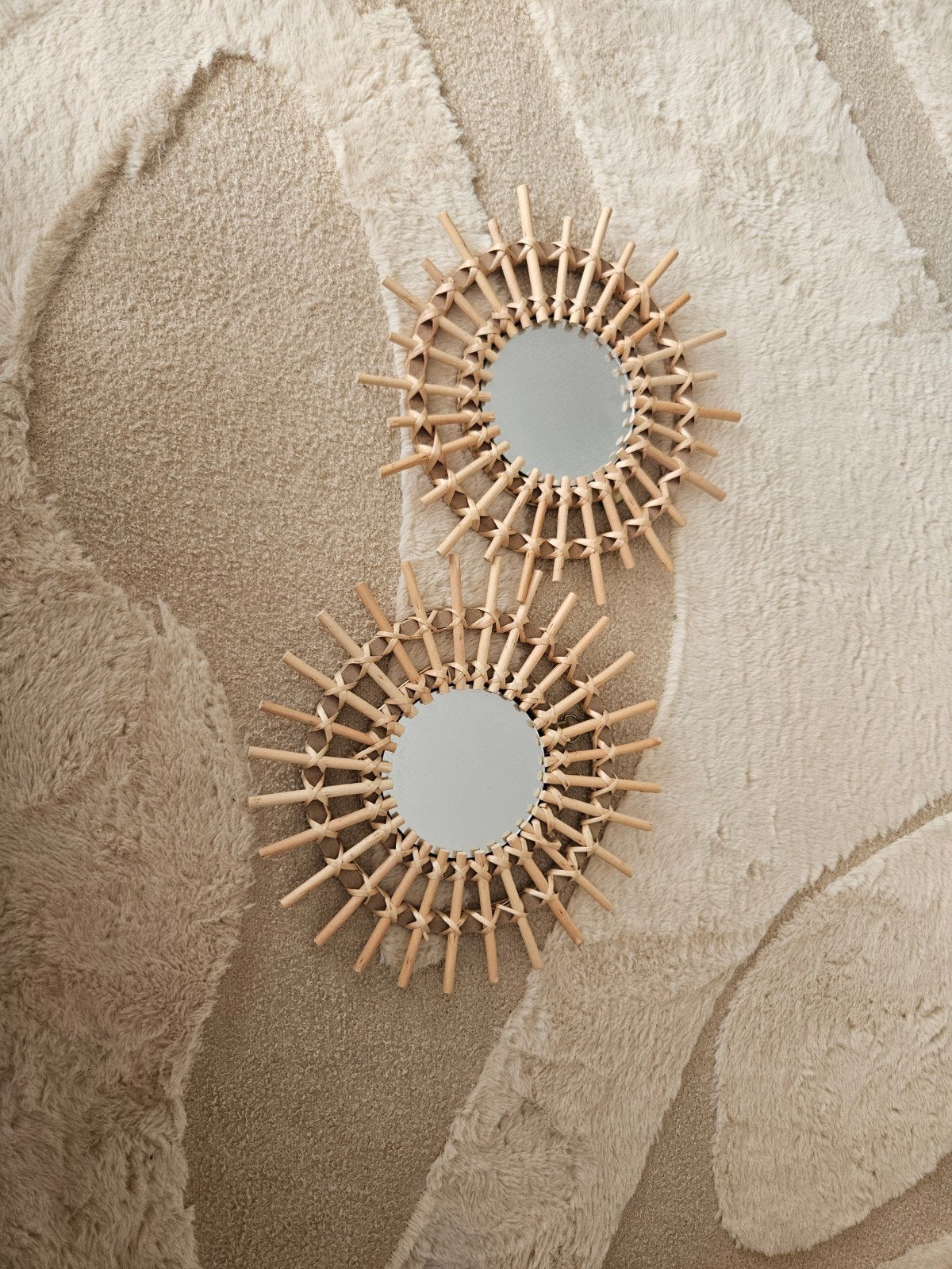 Set van 2 rotan zonnespiegel wanddecoratie, Minder dan 50 cm, Rond, Ophalen of Verzenden, Zo goed als nieuw