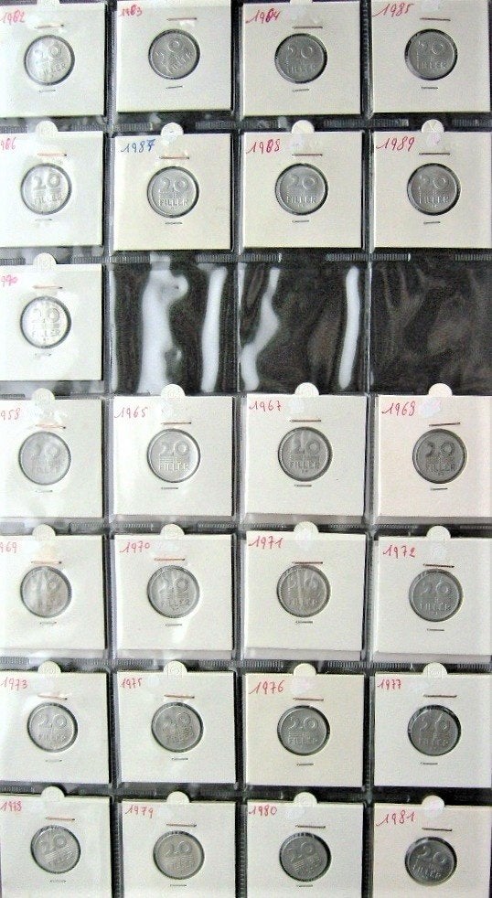 Hongarije: - 20 filler 1958-1990 op blad. (25 stuks), Verzenden, Hongarije, Setje