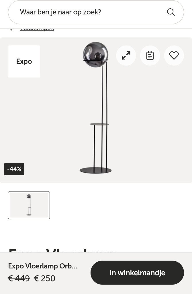 Expo lamp vloerlamp orb, Huis en Inrichting, Ophalen, Overige fittingen, Zo goed als nieuw, Glas