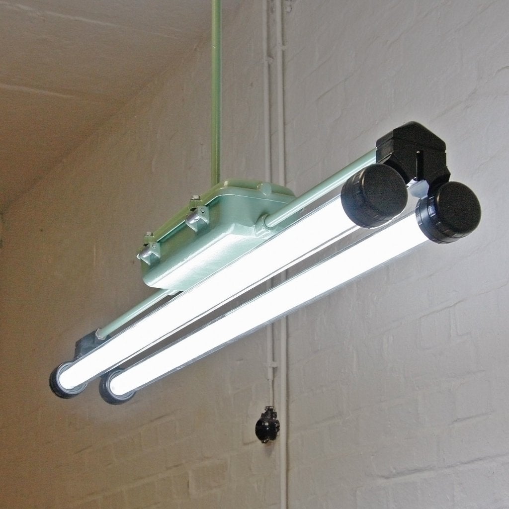 Vintage dimbare industriële hanglamp, Huis en Inrichting, Ophalen, Gebruikt, 75 cm of meer, Glas