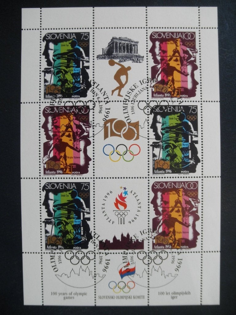 Postzegels Slovenië 1996 Olympische Spelen blok - cw. 15,00, Ophalen of Verzenden, Joegoslavië, Gestempeld