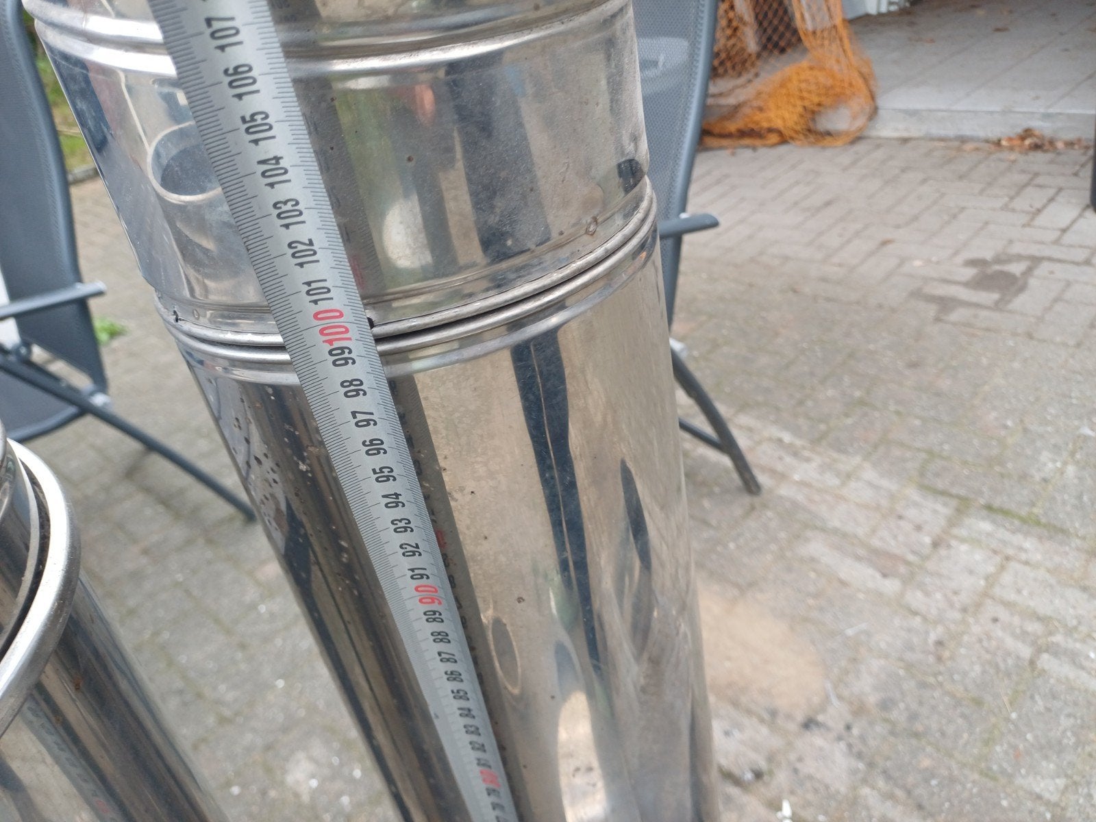 RVS dubbelwandige kachelpijp en toebehoren, Ophalen, Gebruikt, 60 tot 150 cm, 80 cm of meer