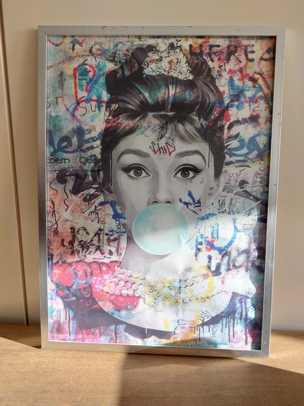 Foto poster Audrey Hepburn ingelijst (kunstfotografie), Ophalen, Met lijst, A1 t/m A3, Rechthoekig Staand