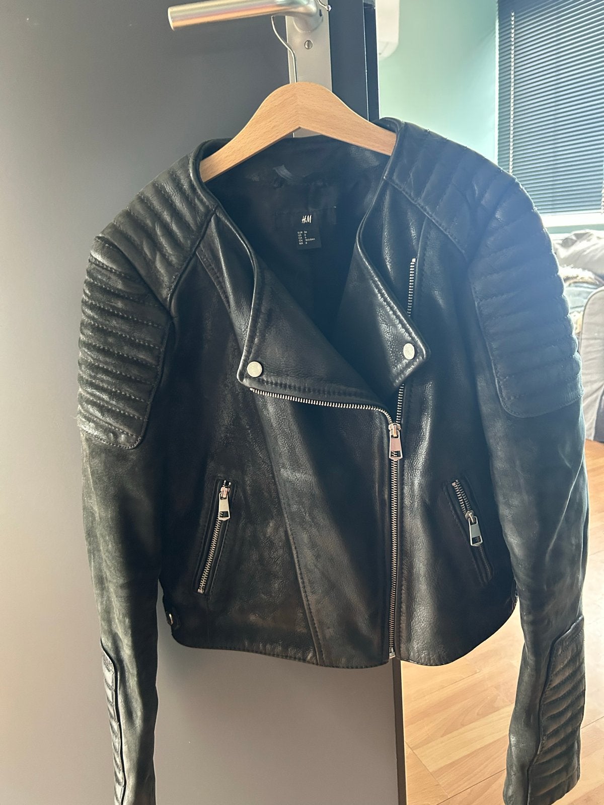 H&M Zwart Leren Bikerjack Maat 36 (S), Ophalen of Verzenden, Gedragen, Maat 36 (S), Zwart