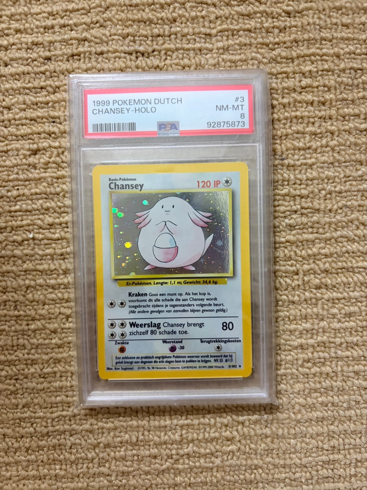 Chansey base set PSA 8 dutch, Ophalen, Zo goed als nieuw, Losse kaart, Foil