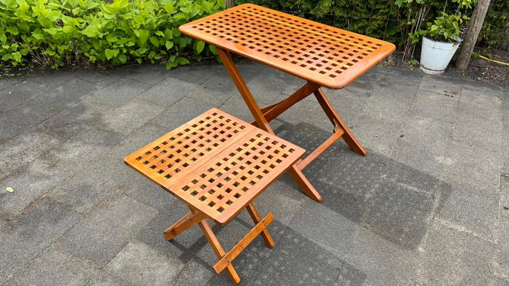 Set opklapbare teak tafels, Ophalen, Gebruikt
