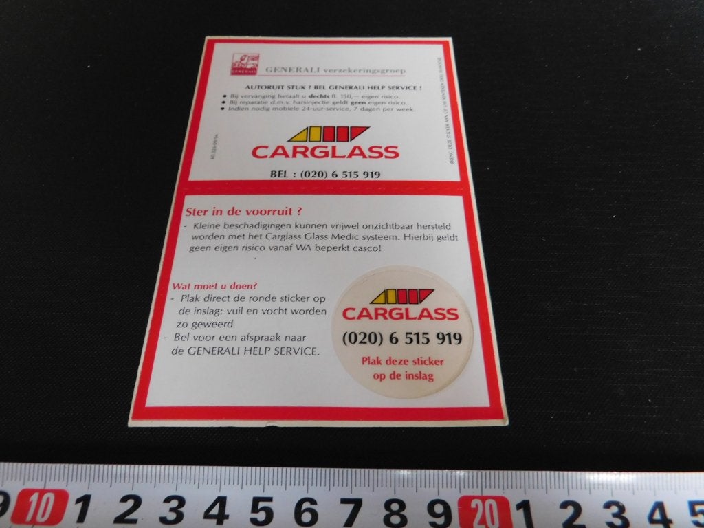 sticker CARGLASS  GENERALI verzekeringsgroep, Verzamelen, Stickers, Ophalen of Verzenden, Zo goed als nieuw