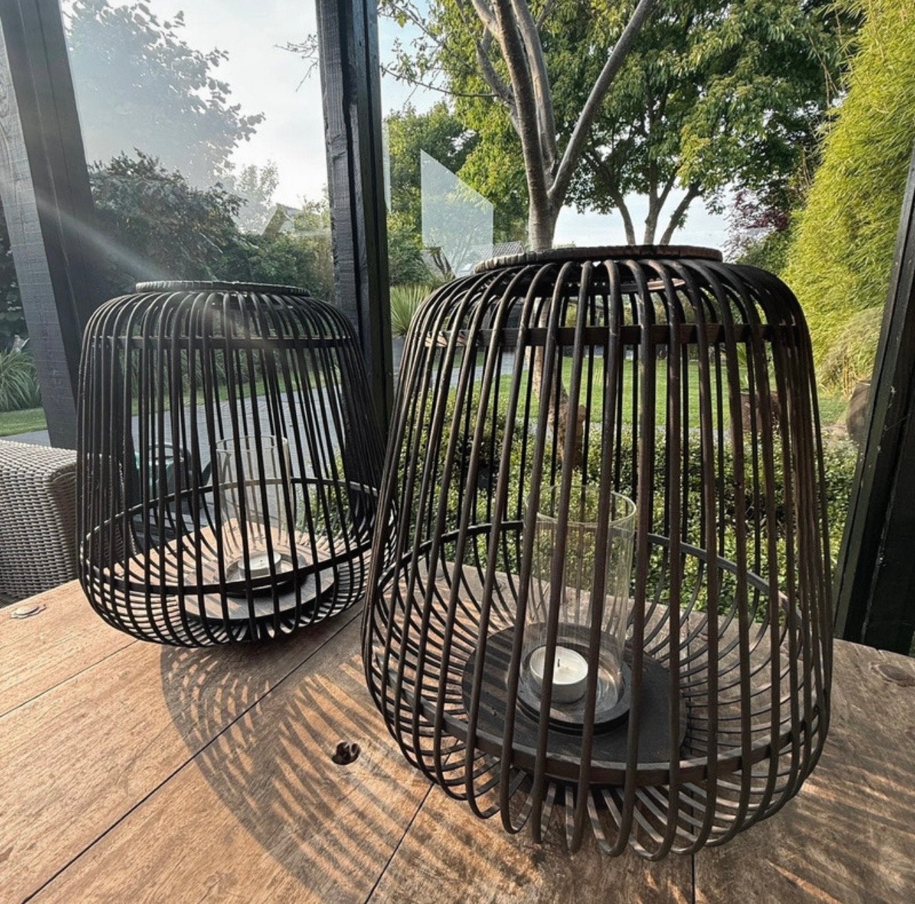 Set van 2 windlichten/kandelaars, Zwart, Ophalen of Verzenden, Zo goed als nieuw, Metaal