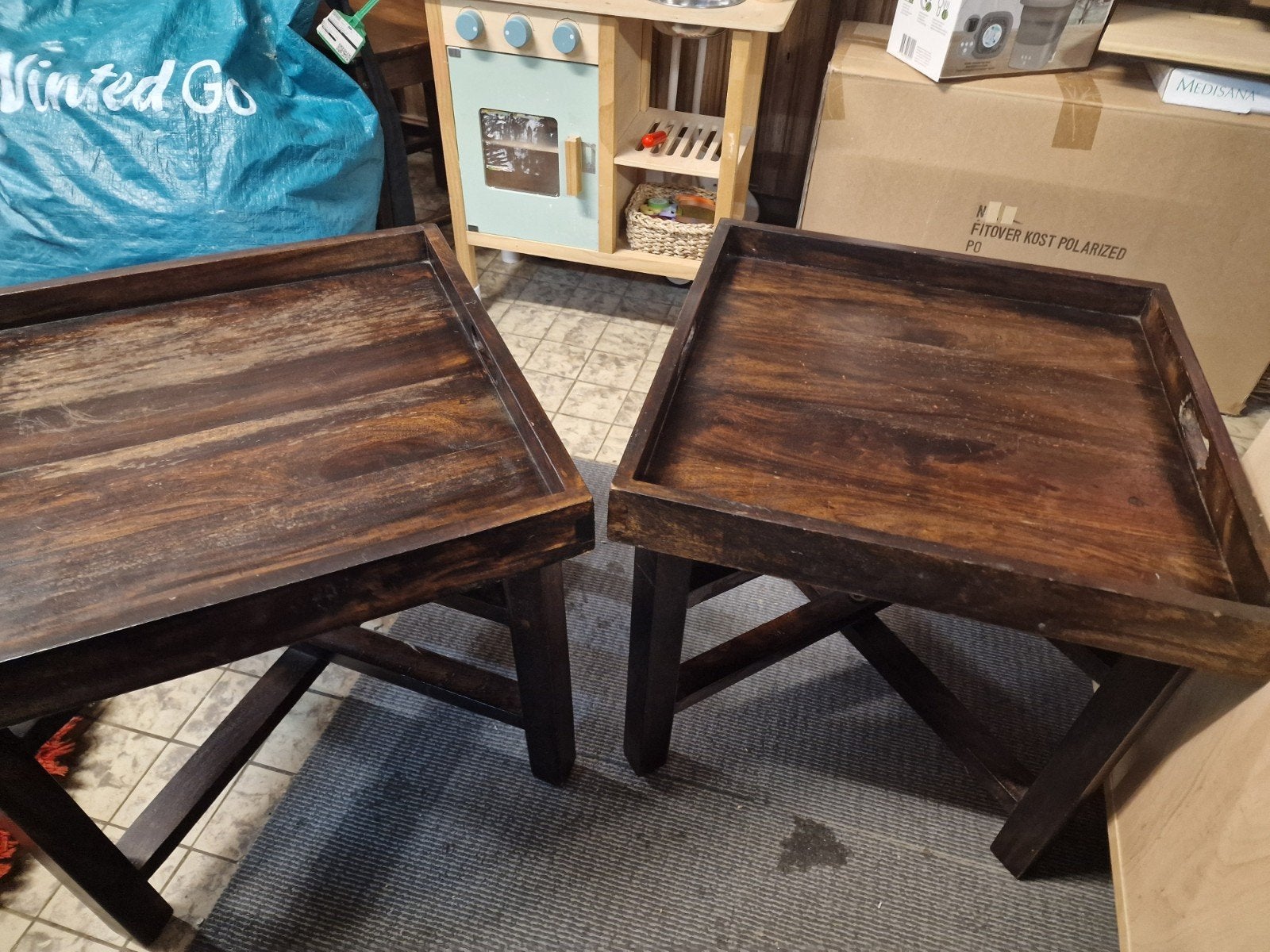2x Houten bijzettafel butlertray 50x50x43cm, Ophalen, Minder dan 45 cm, Minder dan 55 cm, Gebruikt