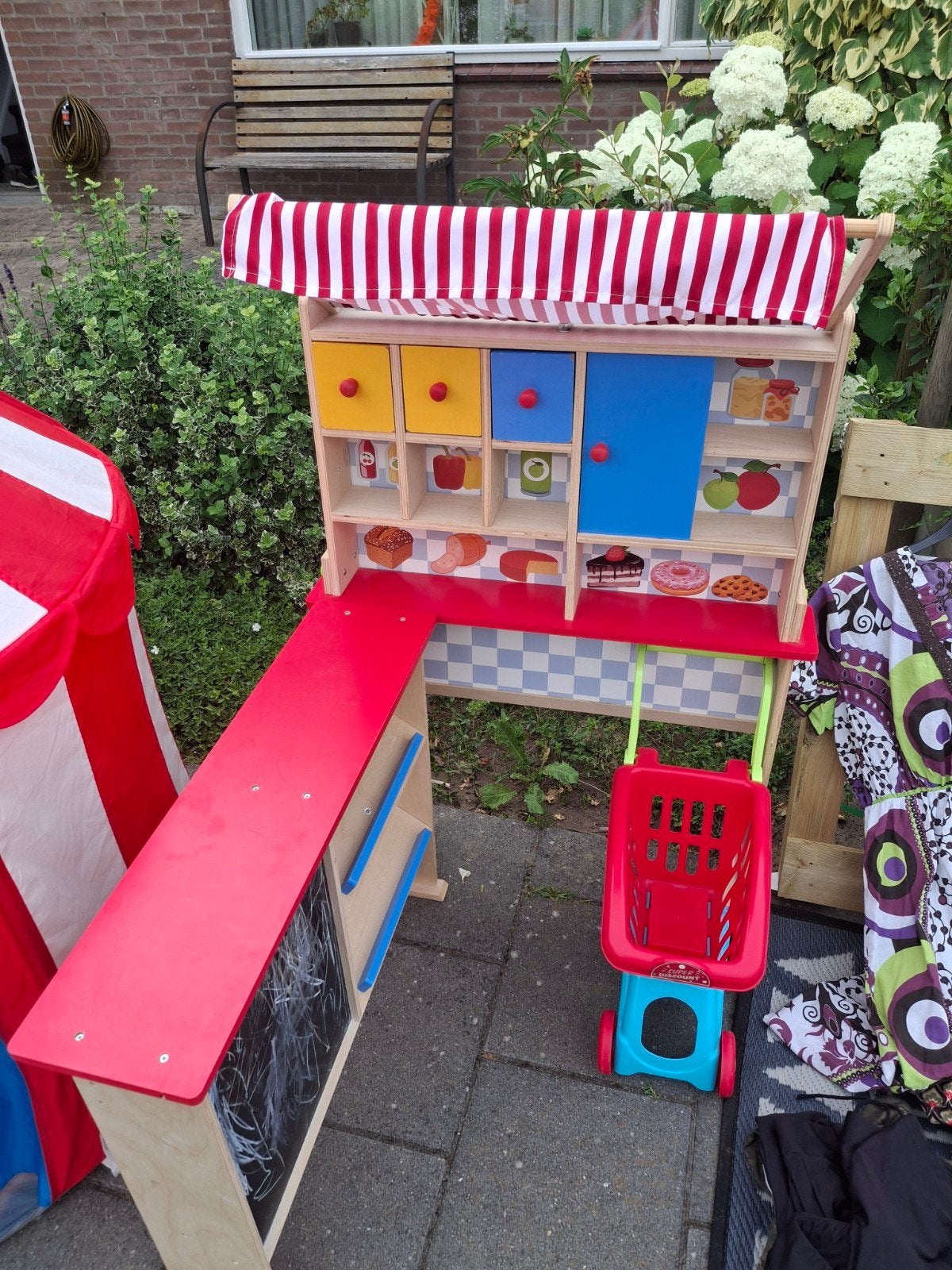 Houten Speelgoedwinkeltje met Winkelwagen en Kassa, Ophalen, Gebruikt, Jongen of Meisje