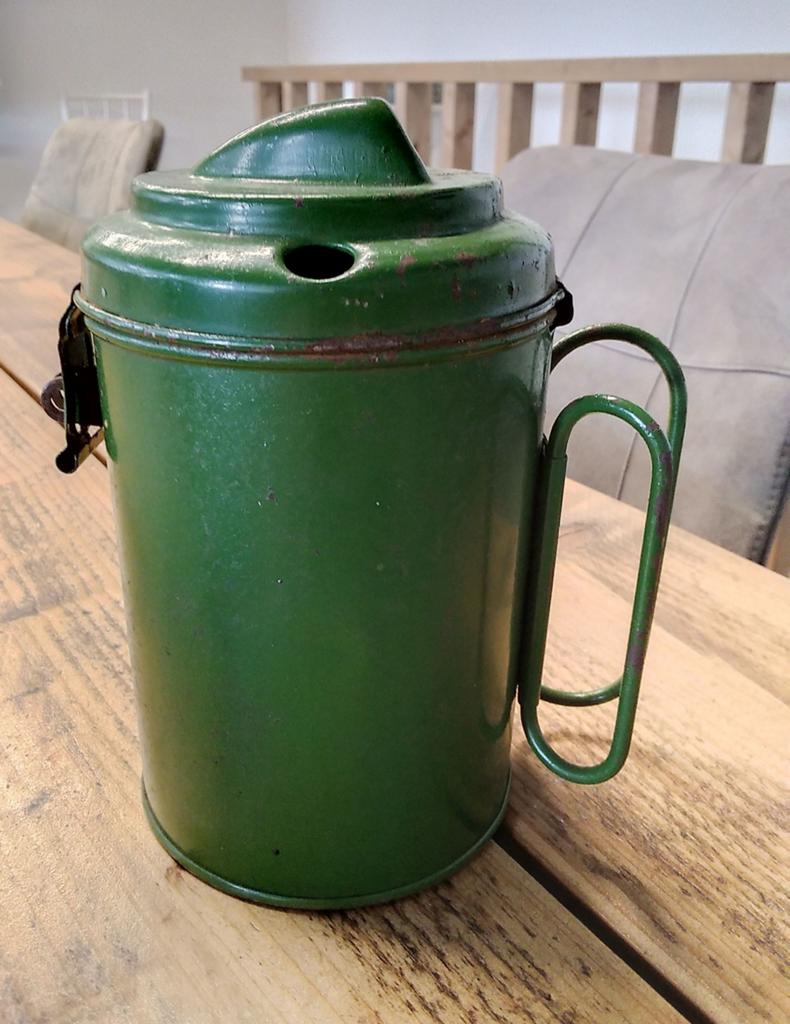 Oude groene collectebus - Vintage spaarpot, Ophalen of Verzenden