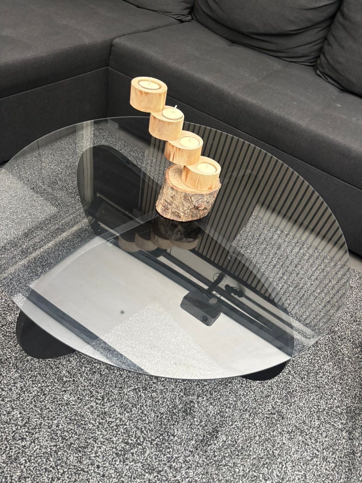 Ronde salontafel  zwart melamine en rookglas 75 cm, Ophalen, 50 – 75, 50 tot 100 cm, 100 tot 150 cm