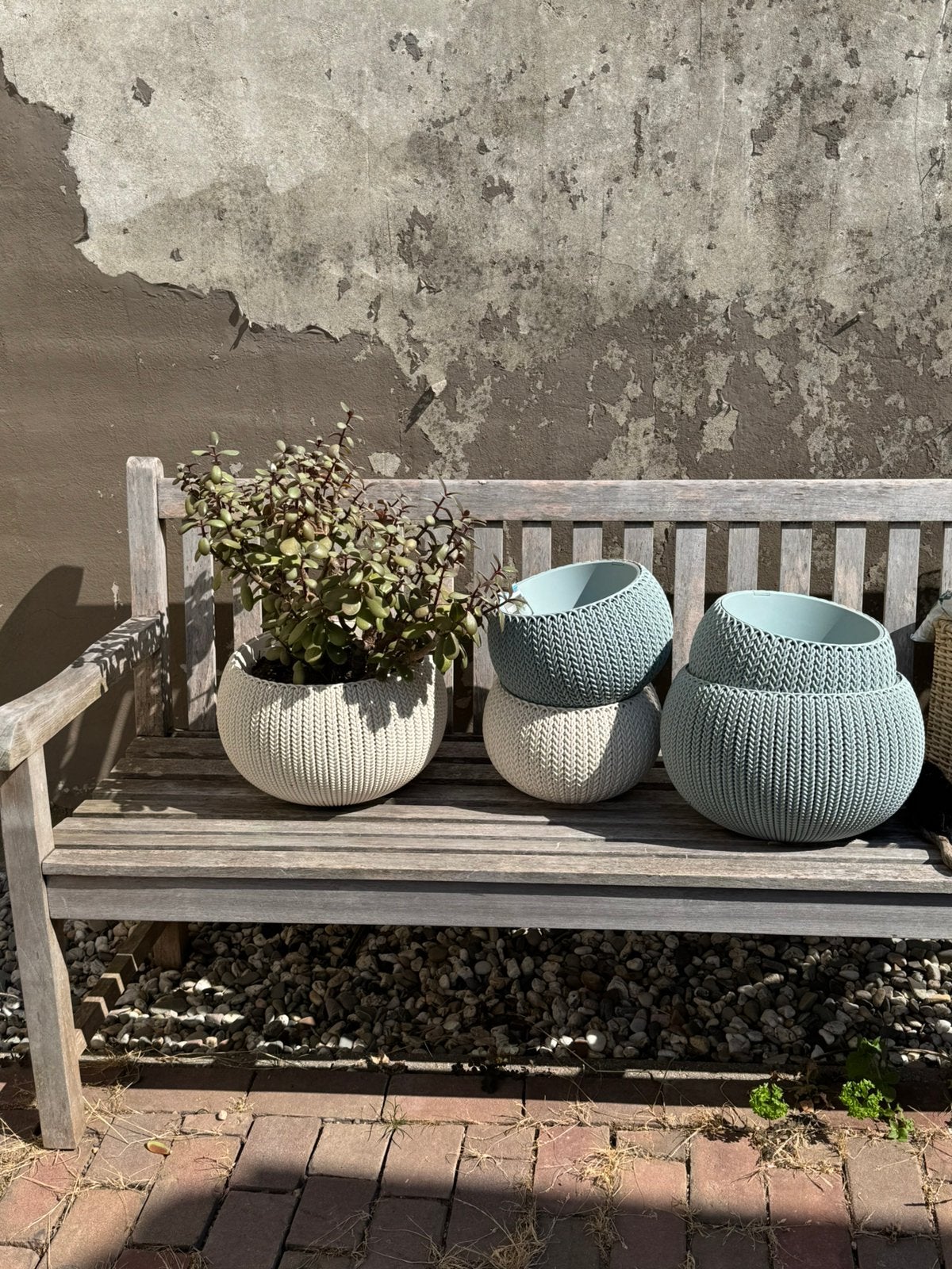 Curver knit bloempotten S en maat M, Tuin en Terras, Ophalen, Rond, Zo goed als nieuw, Aardewerk