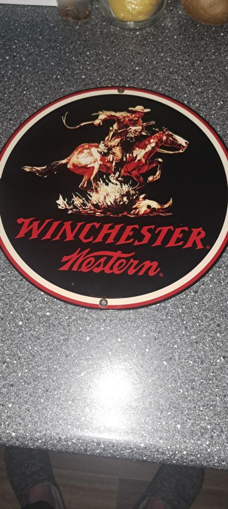 Vintage Winchester Western Emaille Reclamebord, Ophalen of Verzenden