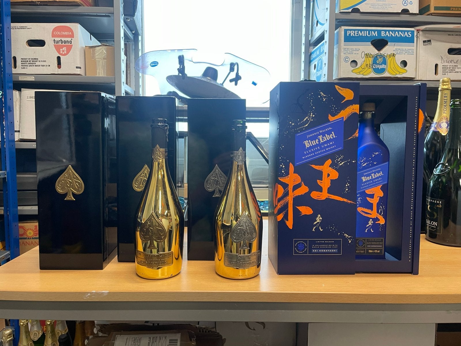Lege Armand de Brignac flessen met doos, Ophalen of Verzenden, Gebruikt, Frankrijk, Champagne