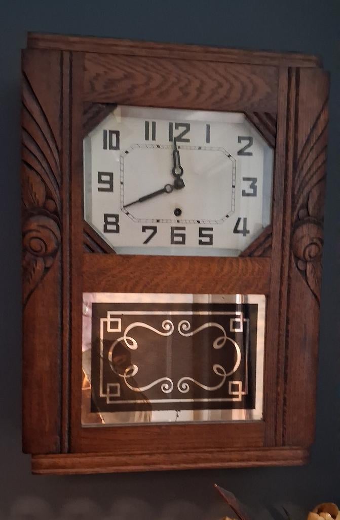 Antieke Art Deco Wandklok - Jaren '30 Eikenhout, Ophalen