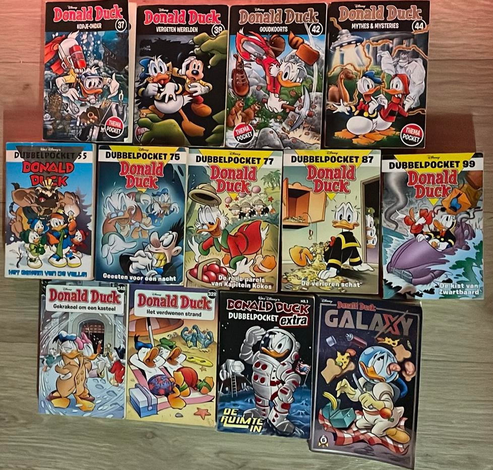 13 Donald Duck dubbelpockets, themapockets, Galaxy en andere, Meerdere stripboeken, Ophalen of Verzenden, Zo goed als nieuw