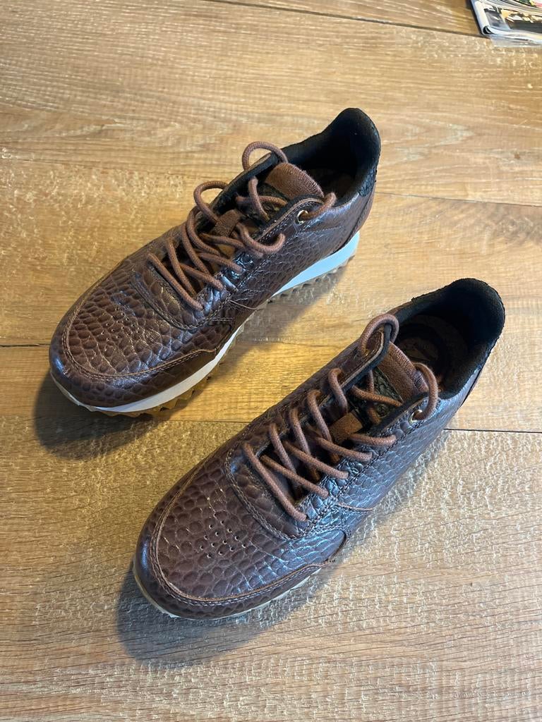 Woden sneakers bruin met krokodillenprint, maat 37, Ophalen of Verzenden, Zo goed als nieuw, Bruin, Sneakers of Gympen