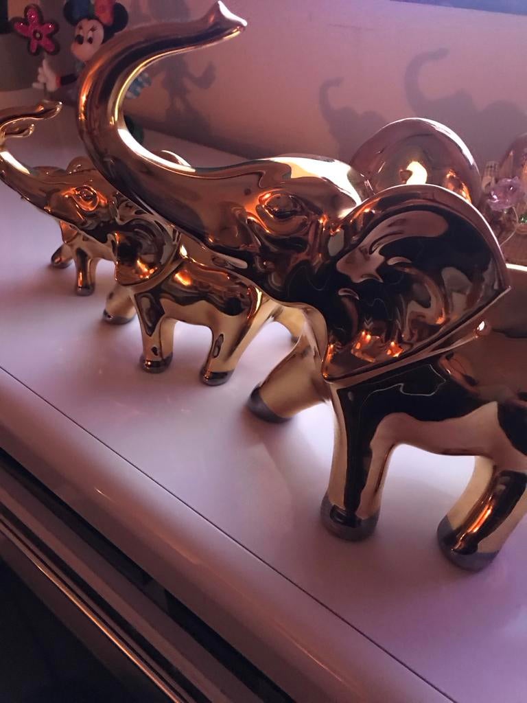 Gouden olifanten beeldjes, Huis en Inrichting, Woonaccessoires | Overige, Gebruikt, Overige materialen, Overige stijlen, Ophalen of Verzenden