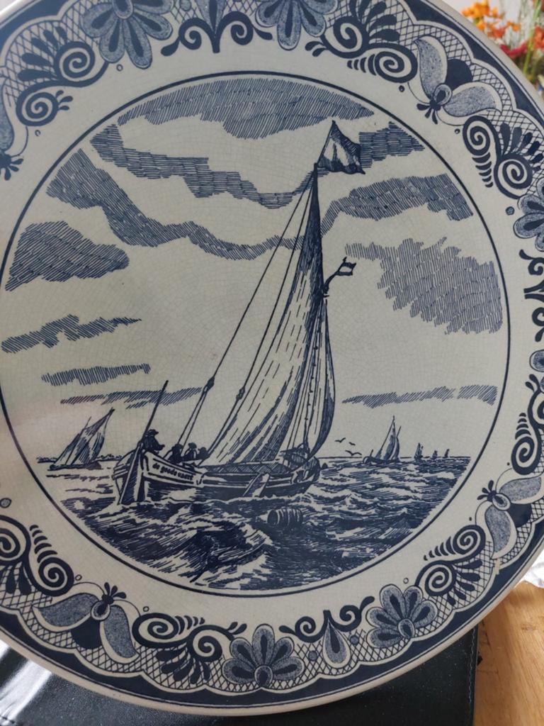 Oud Delfsblauw bord Tjalk anno 1709, Antiek en Kunst, Antiek | Wandborden en Tegels, Ophalen of Verzenden