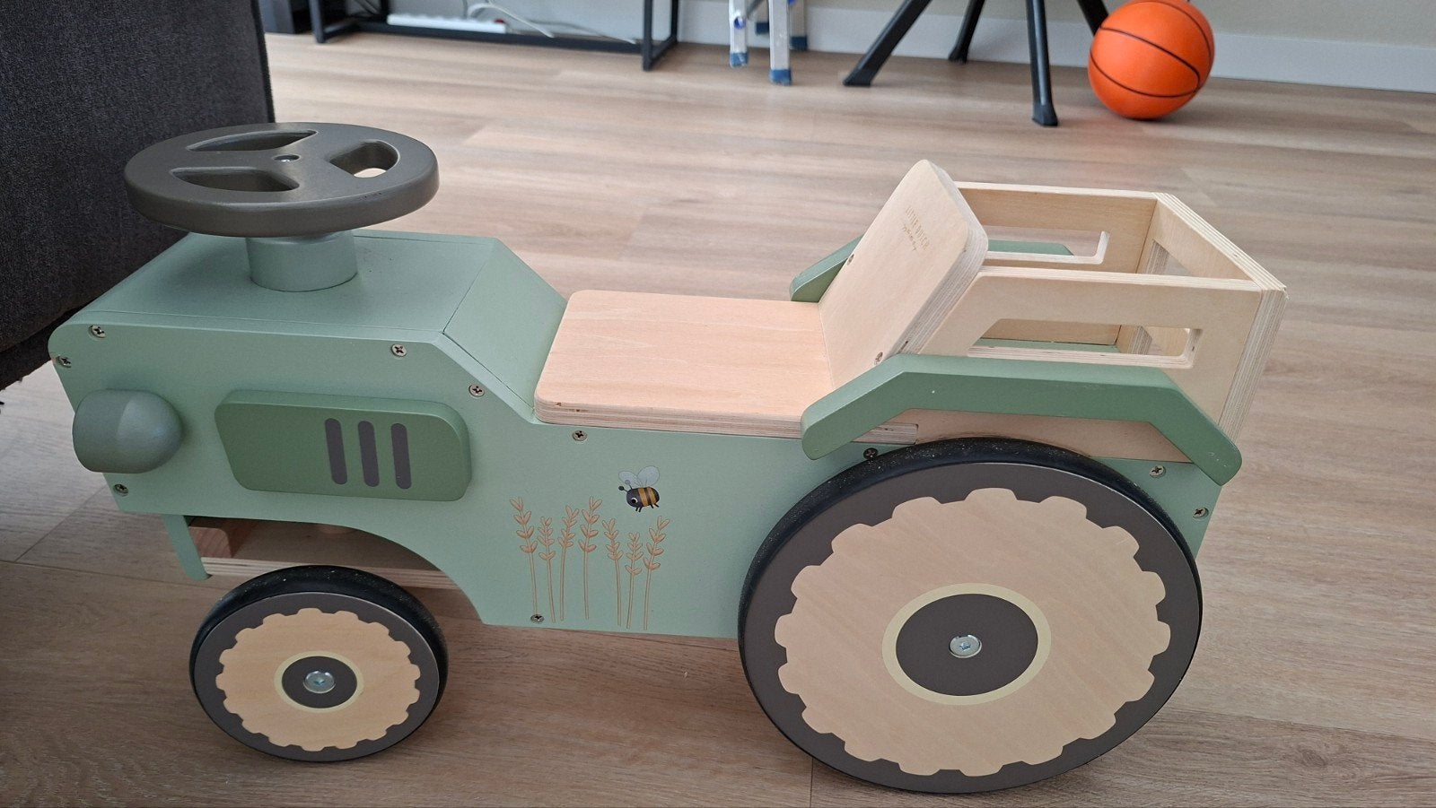 Houten loopauto tractor met aanhanger - Little Dutch, Kinderen en Baby's, Ophalen, Zo goed als nieuw, Loopvoertuig