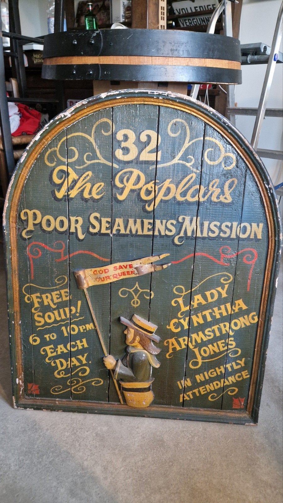 Antiek houten uithangbord 'Poor Seamens Mission', Ophalen