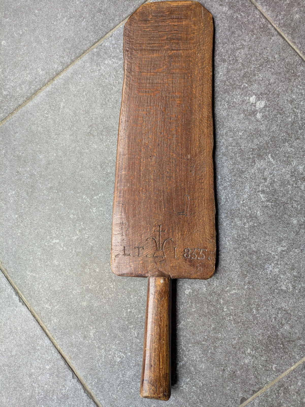 Antieke houten Mangel plank met inscripties, 1855, Ophalen of Verzenden