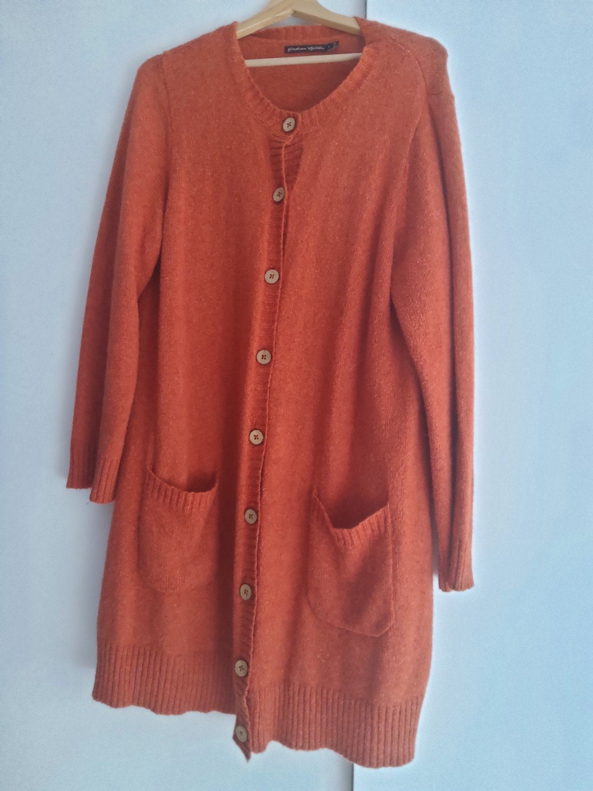 Gudrun Sjoden, lang wollen vest, L(xl), warm oranje., Kleding | Dames, Truien en Vesten, Ophalen of Verzenden, Zo goed als nieuw