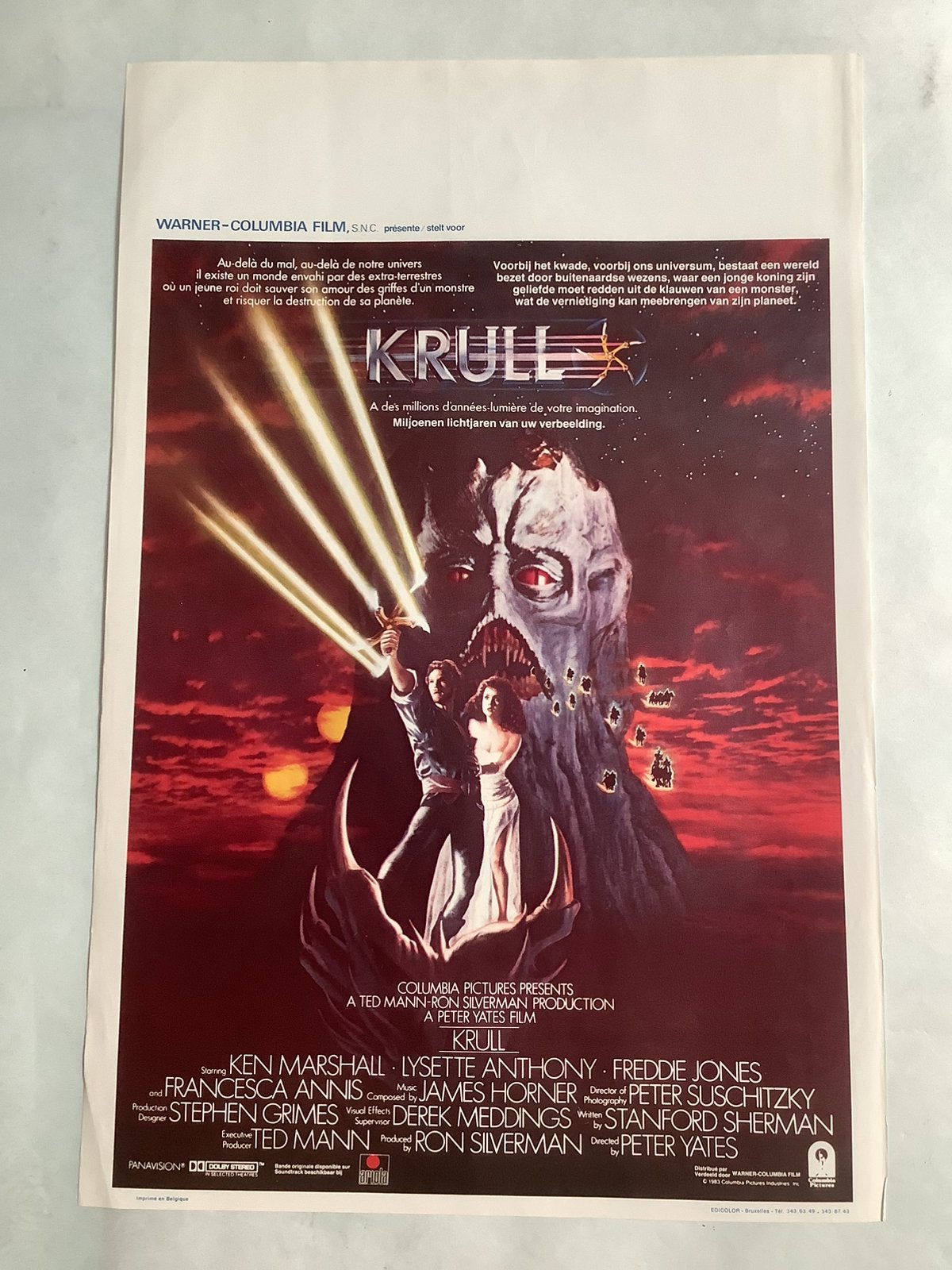 KRULL  FILMPOSTER    36-54 cm, Verzamelen, Ophalen of Verzenden, Zo goed als nieuw, Deurposter of groter, Film en Tv