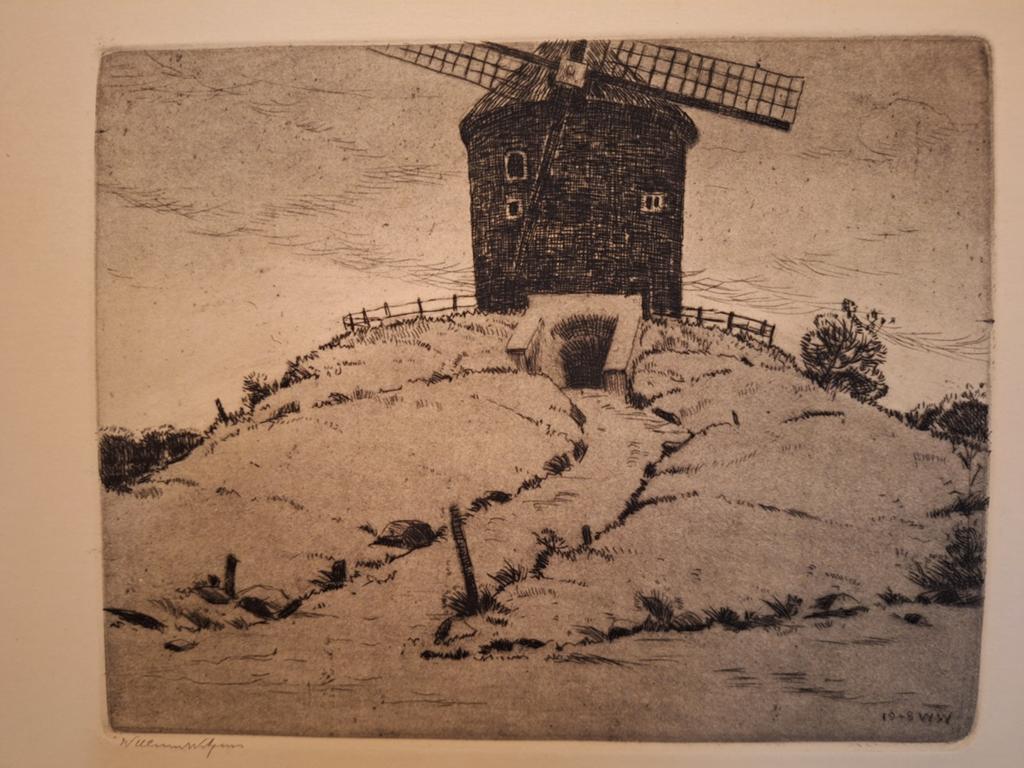 Ets Molen door Willem Witjens, Antiek en Kunst, Ets, Ophalen of Verzenden, Gesigneerd, Landschap