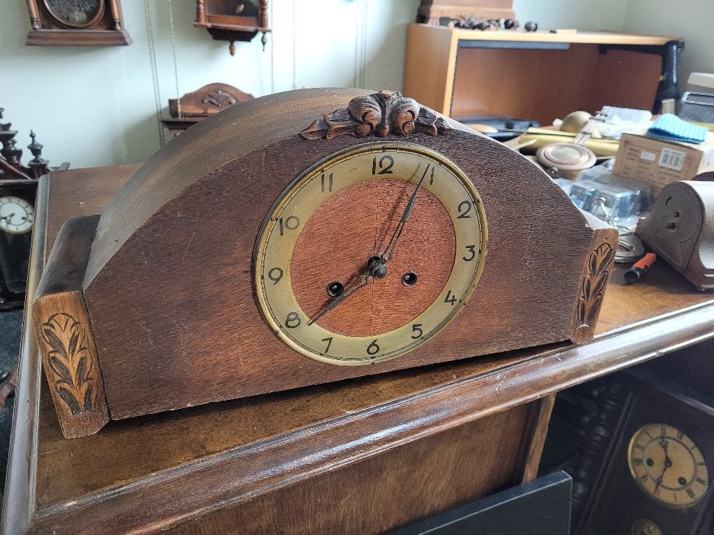 antieke eikenhouten Art Deco schouwklok, Antiek en Kunst, Ophalen of Verzenden