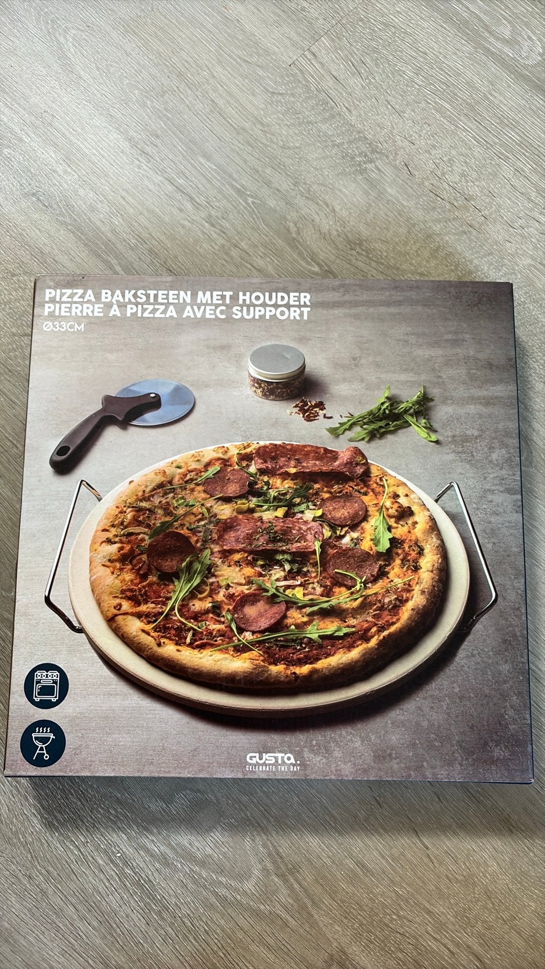 Nieuwe Gusta pizzabaksteen 33cm - Nooit gebruikt, Beige, Overige typen, Nieuw, Gusta