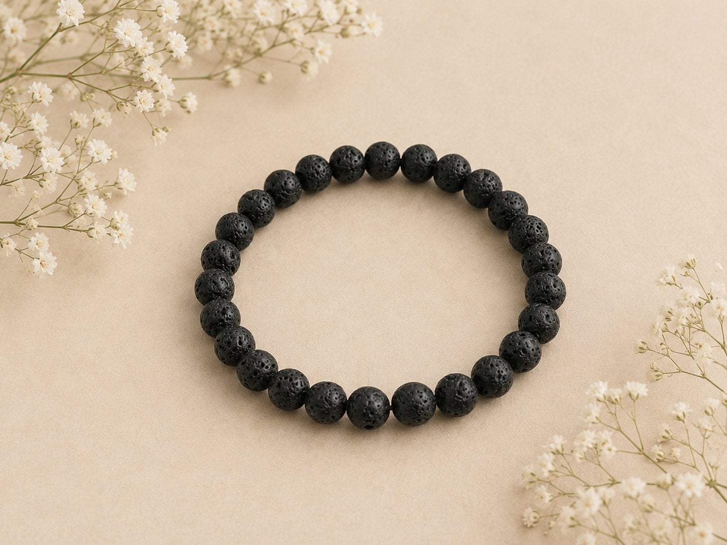 Kogelarmband 8mm Lava 21cm, Overige materialen, Zwart, Nieuw, Ophalen of Verzenden