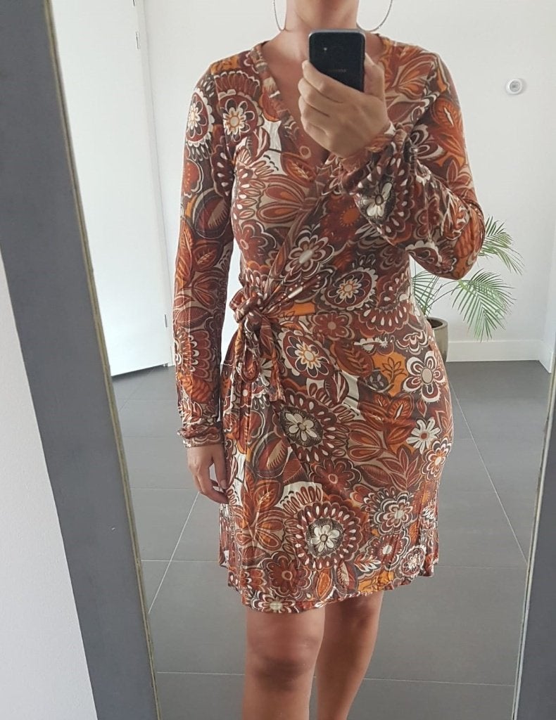 Jurk The Sting L Bloemen Bruin Oranje, The Sting, Bruin, Verzenden, Maat 42/44 (L)