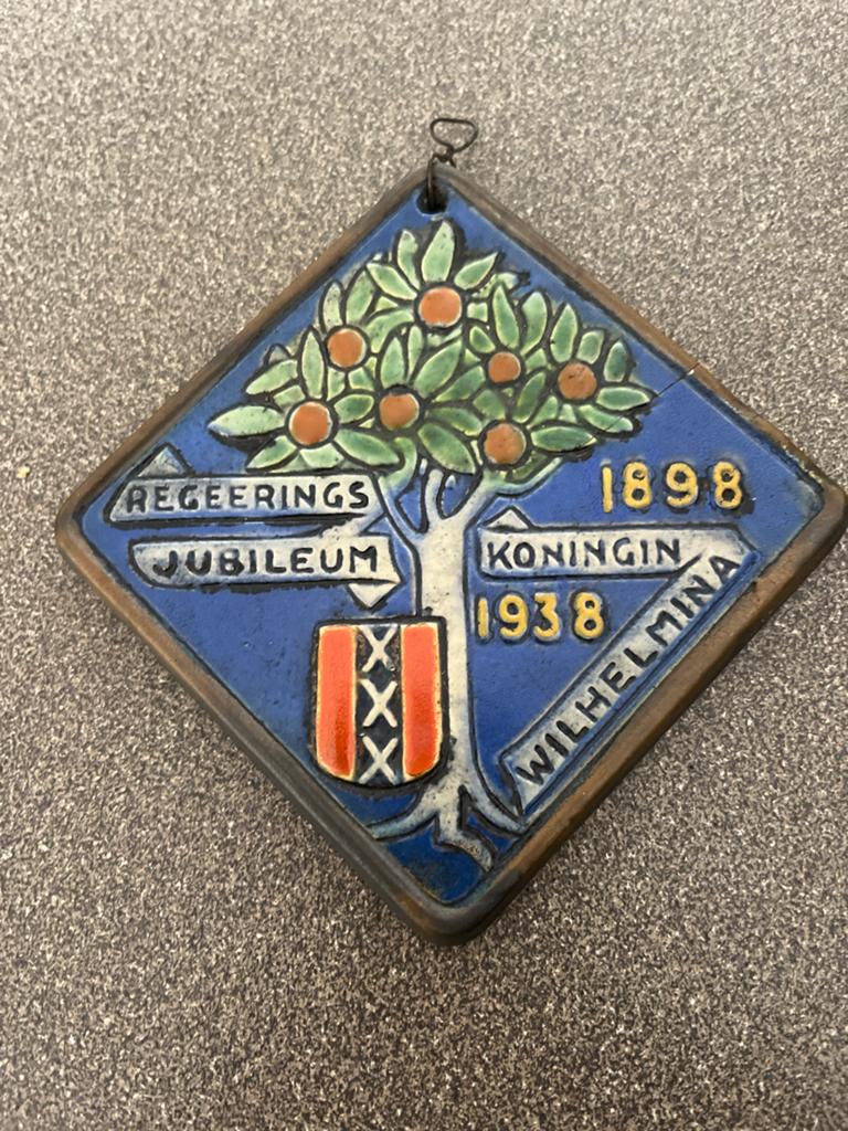 Tegel Jubileum Koningin Wilhelmina 1898-1938, Ophalen of Verzenden