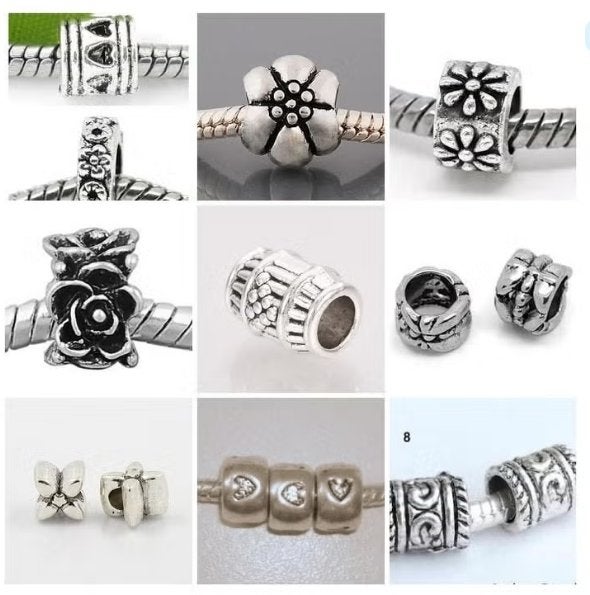 10 stuks zilverkleurige groot gat bedels, Overige materialen, Want 18 Hoogvliet, Adorabeads, Nieuw