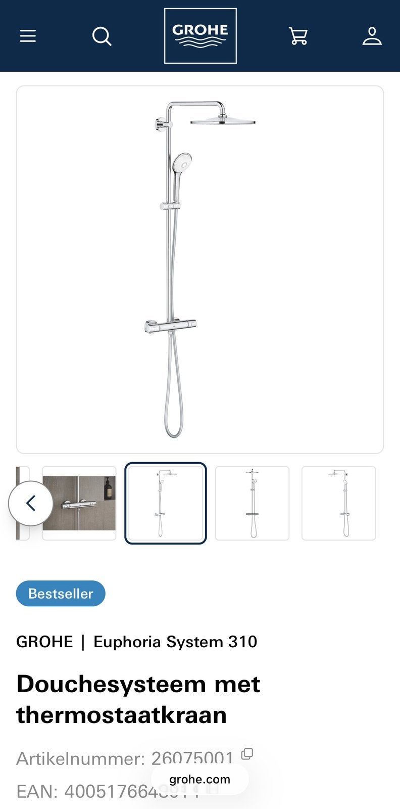 Grohe Euphoria System 310 regendoucheset, Verzenden, Nieuw, Chroom, Douche