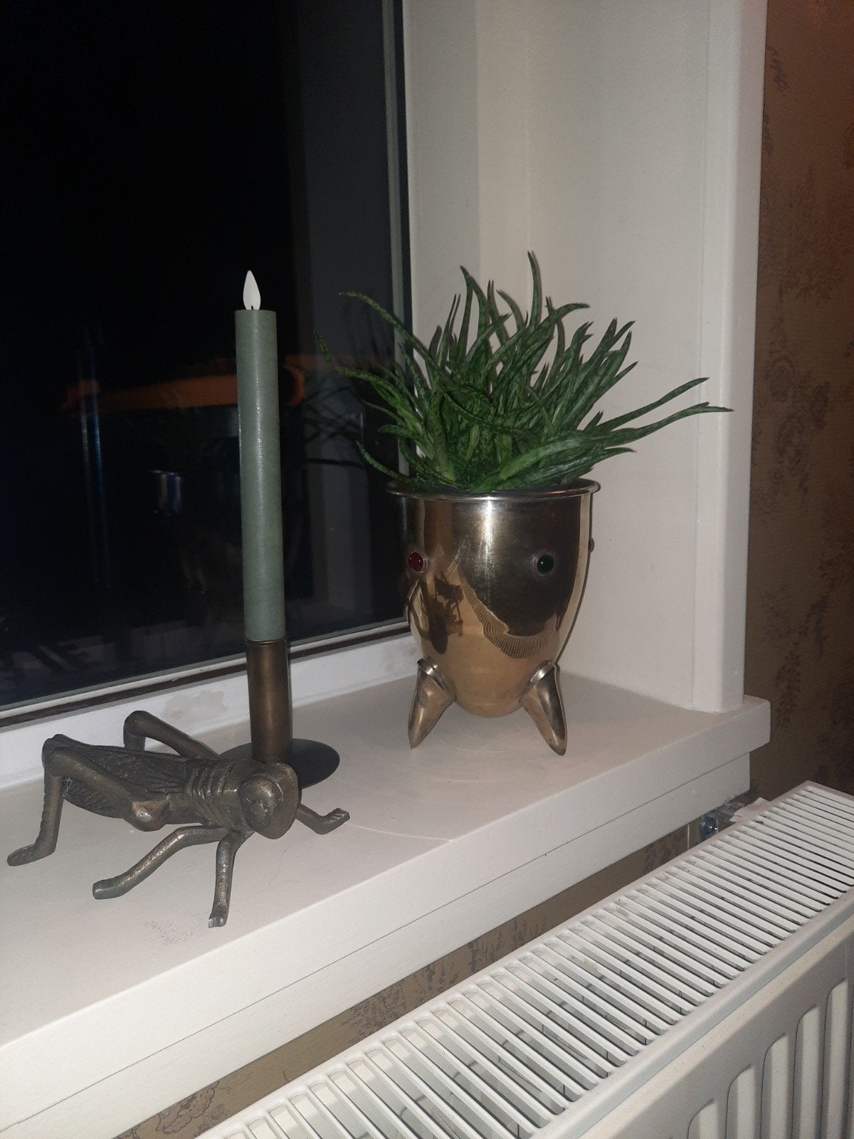 Vintage messing pot met glazen cabochons, Ophalen of Verzenden