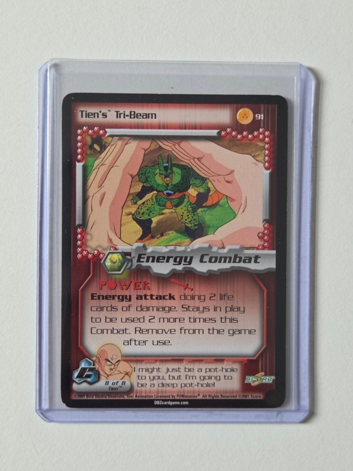 Dragon Ball Z TCG Tien's Tri-Beam Kaart, Ophalen of Verzenden, Gebruikt, Losse kaart