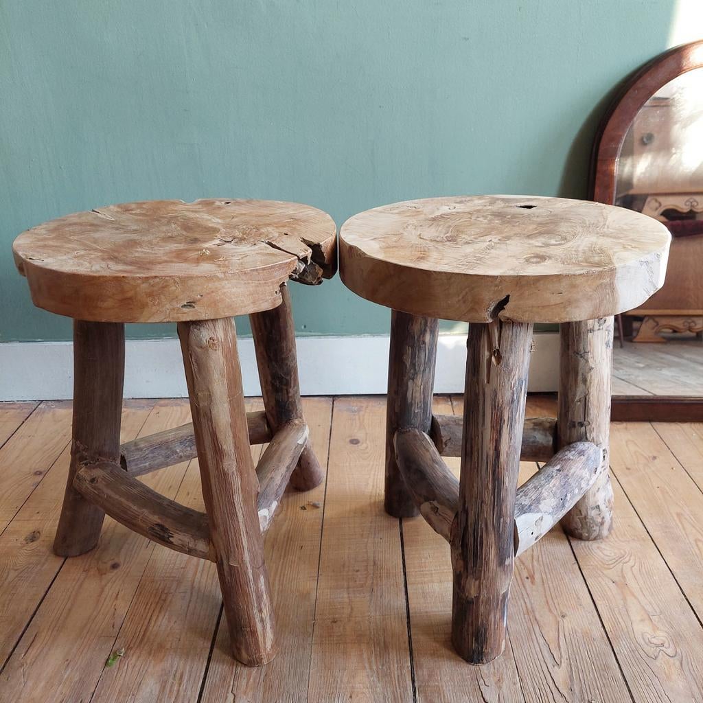Lucky Vintage set van 2 boomstam krukjes of tafeltjes, Ophalen, ., ., Hout