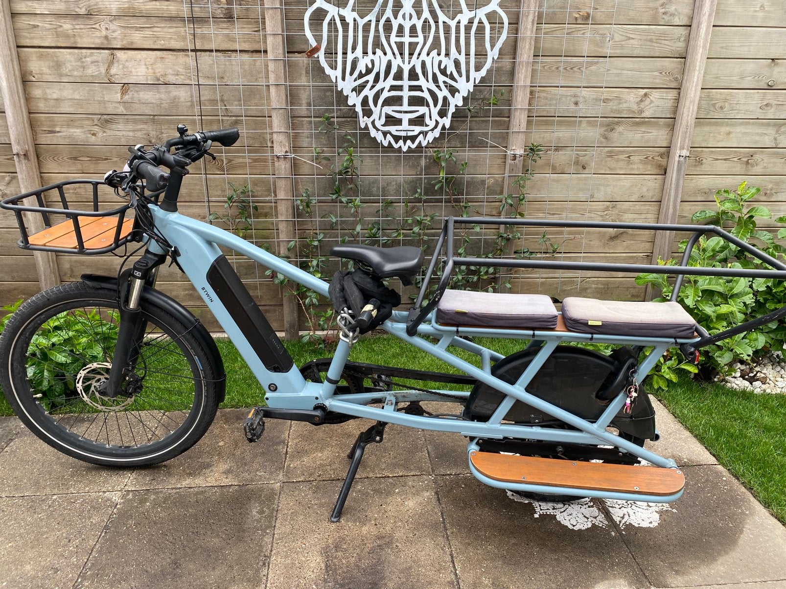 B’TWIN Velocargo R500E elektrische longtail lichtblauw, Fietsen en Brommers, Elektrische fietsen, Ophalen, Gebruikt, Overige merken