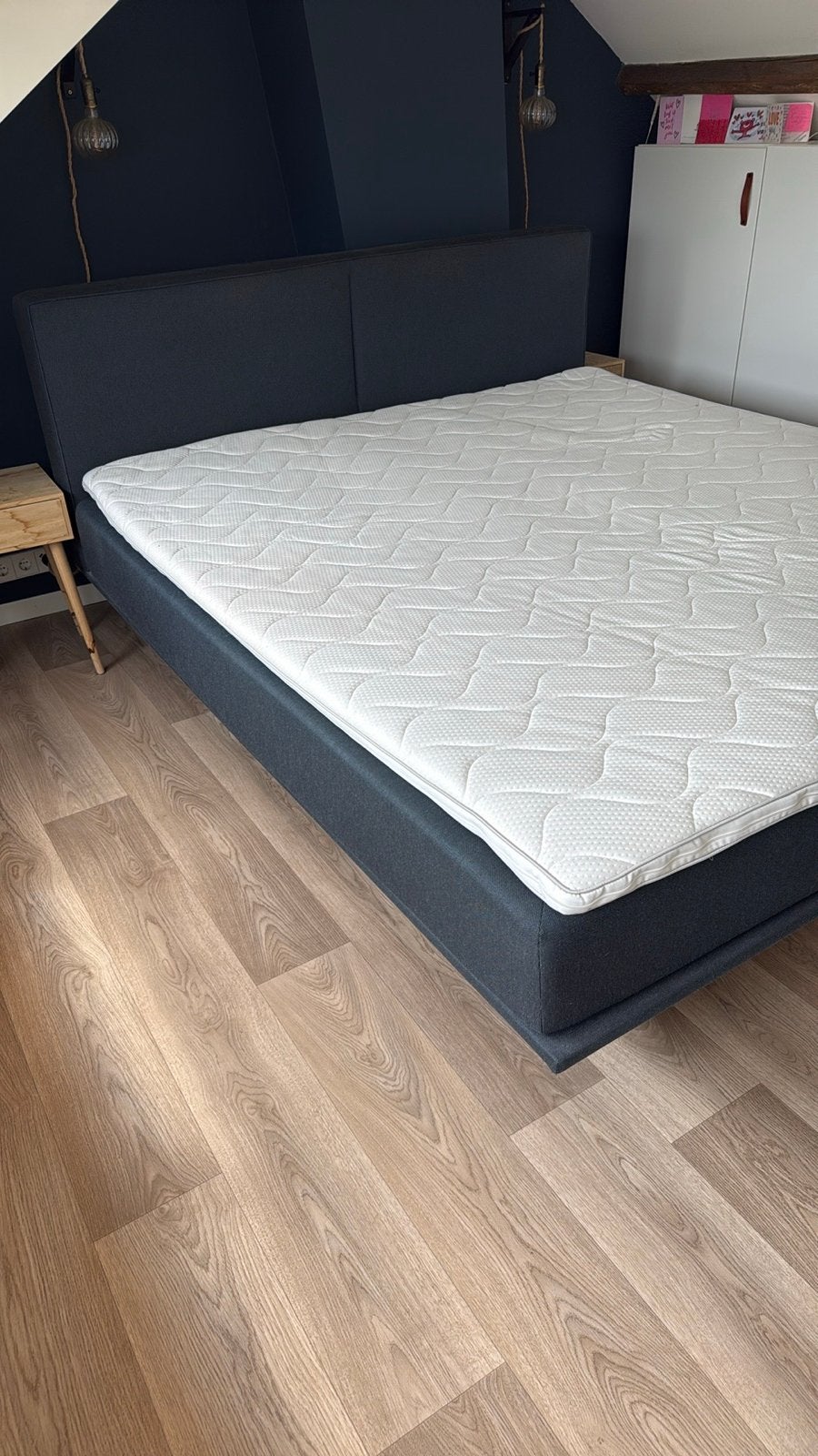 Boxspring 1.80 x 2.00 meter Petrolblauw - Zeer goede staat, Ophalen, Blauw, Tweepersoons, Zo goed als nieuw